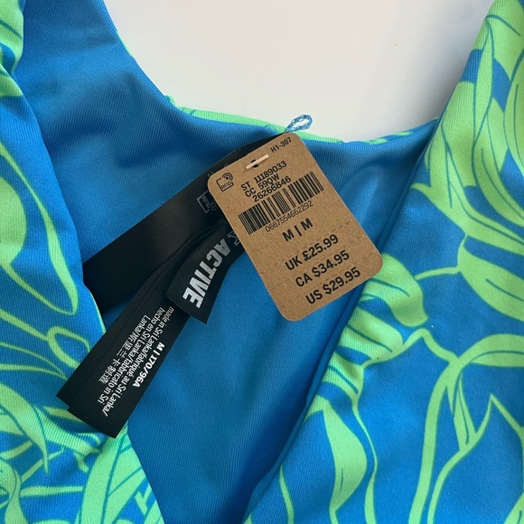 Pink Active Bathing Suit Top New with Tags Size Medium Blue Green - Picture 3 of 6